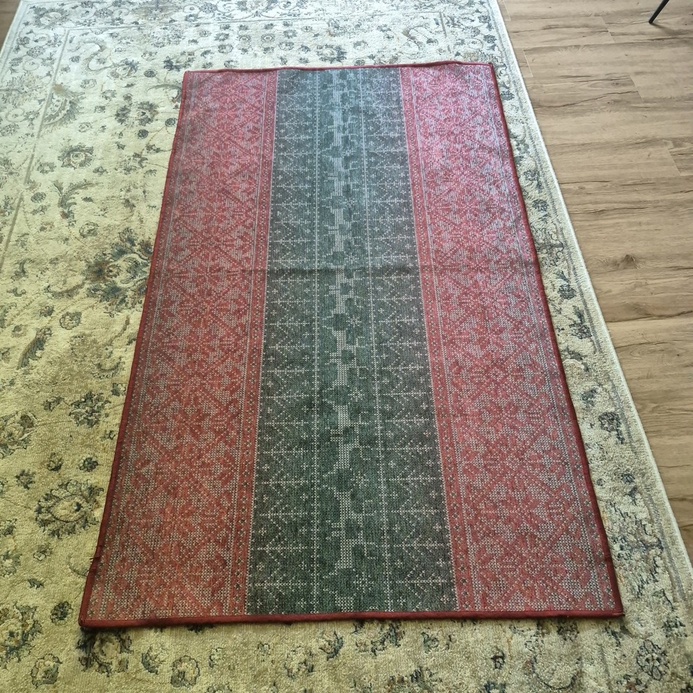 Ruggable 3x5 Area Rug Cover Nordic Fair Isle Knit Crimson Red Green Washable